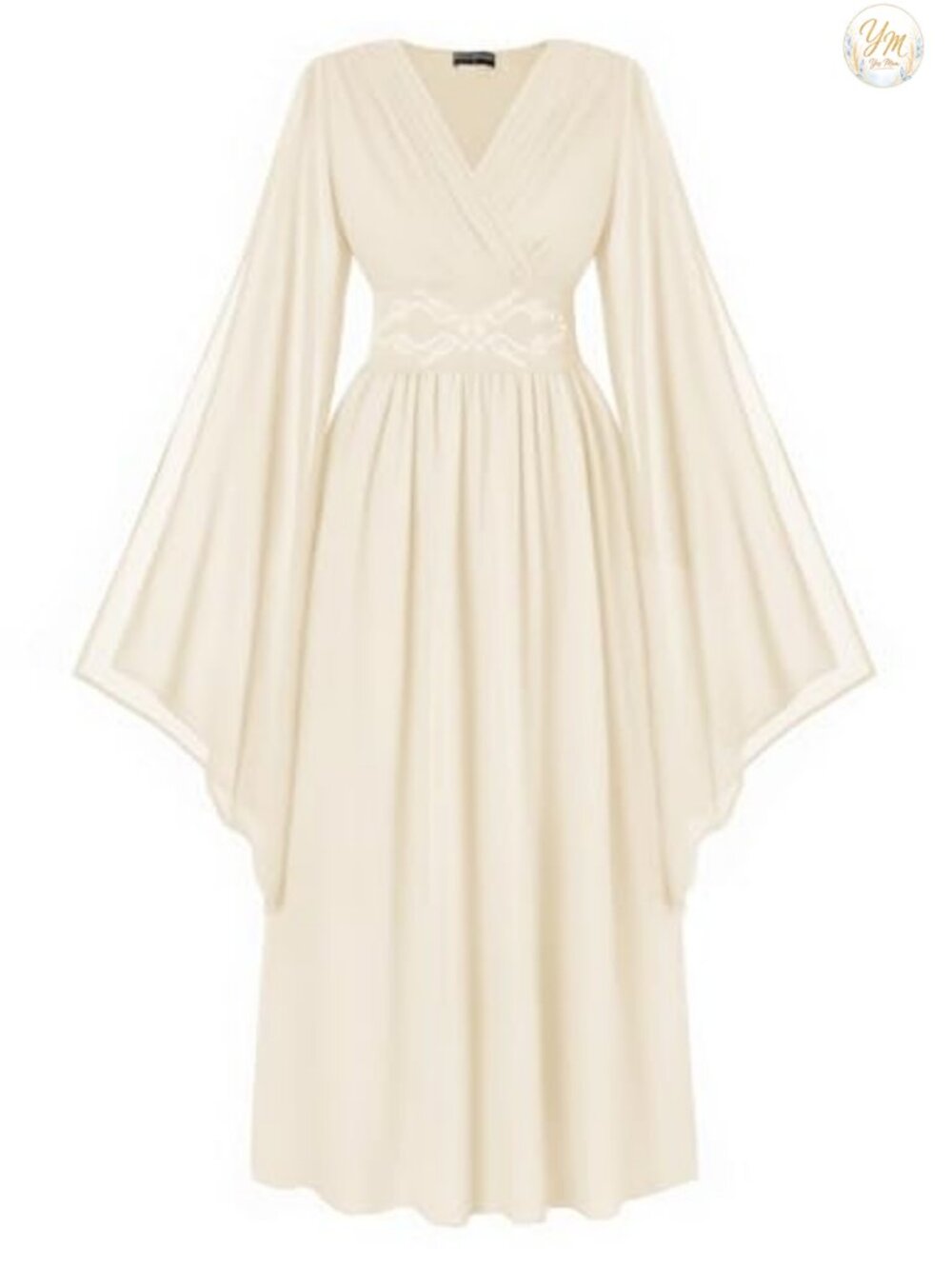 Renaissance Medieval Chiffon Maxi Dress V-Neck Bell Sleeve Costume